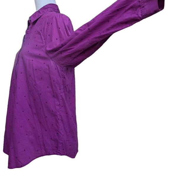 LANDS' END Purple Textured Polka Dot 1/2 Button Down Pullover Blouse Size 12 - Picture 8 of 9